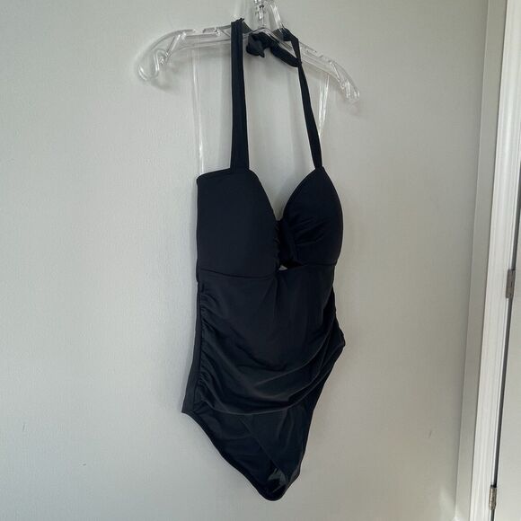NEW BCBG MAXAZRIA XL Tummy Control Bandeau Halter Swimsuit Black One Piece NWT - Picture 3 of 9